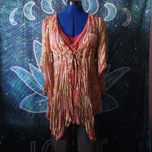 Vintage Sharon Young size 6 Boho Hippie Fairy Paisley Sheer Tie Front